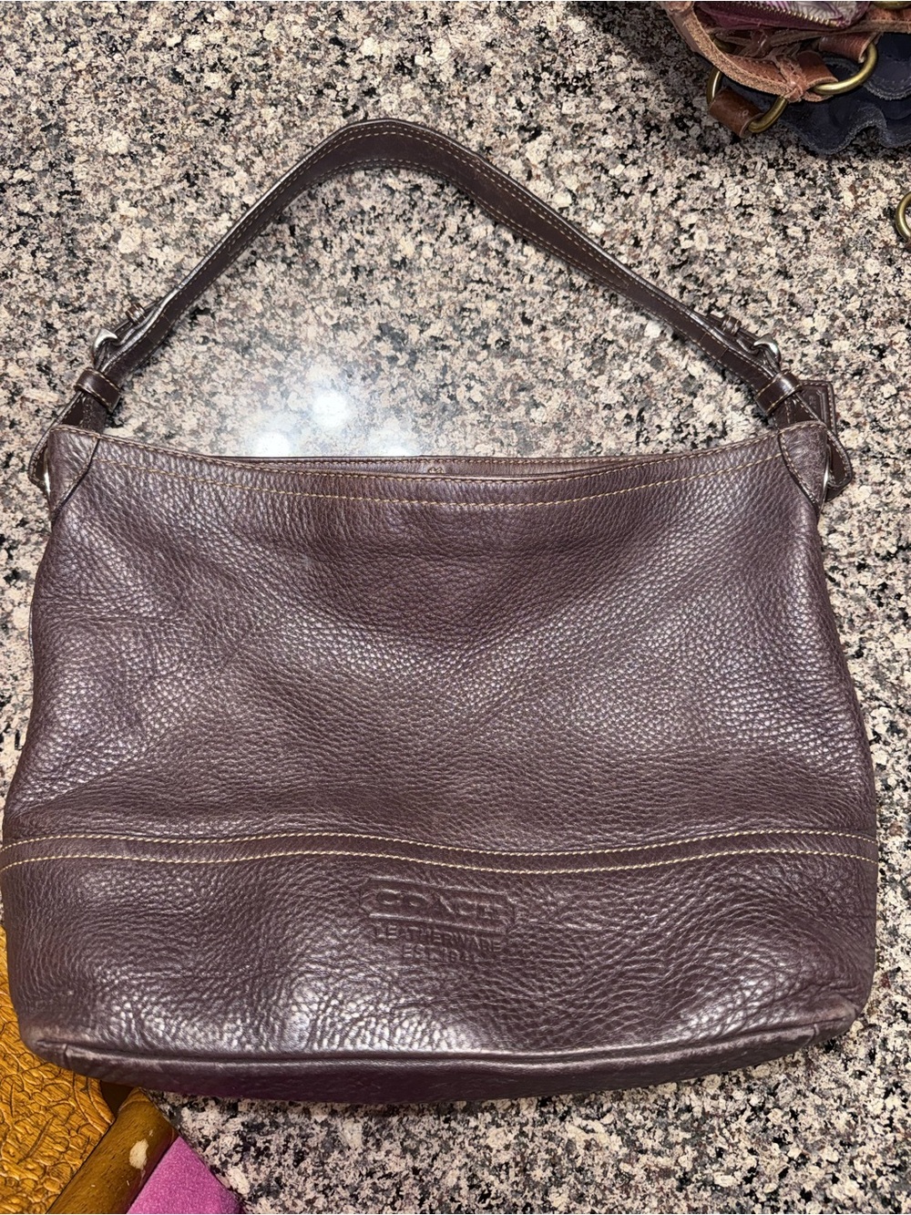 Coach Dark Brown Pebbled Leather hobo Shoulder Bag